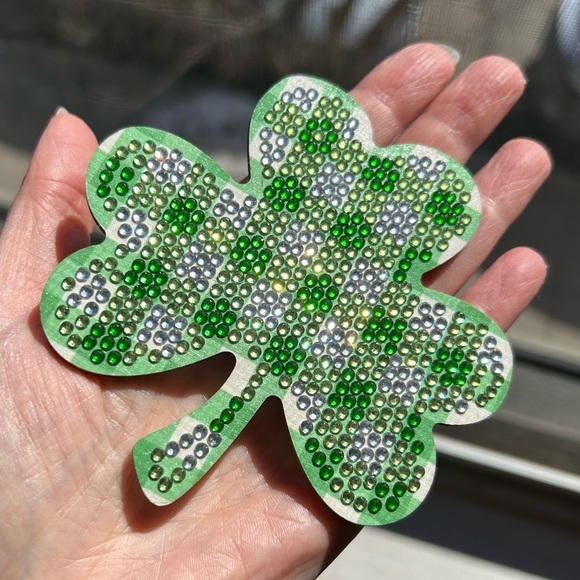 2/$16 - No. 02 - Sparkly, Diamond Art Shamrock Clover Holiday Coaster, Green - Picture 12 of 17